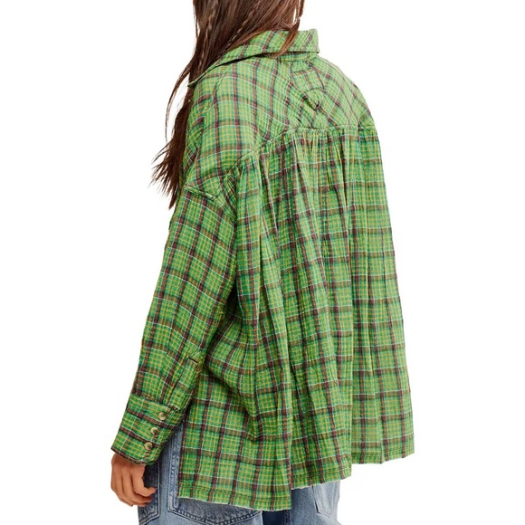 FREE PEOPLE GREEN CARDIFF PLAID TOP - Picture 3 of 9